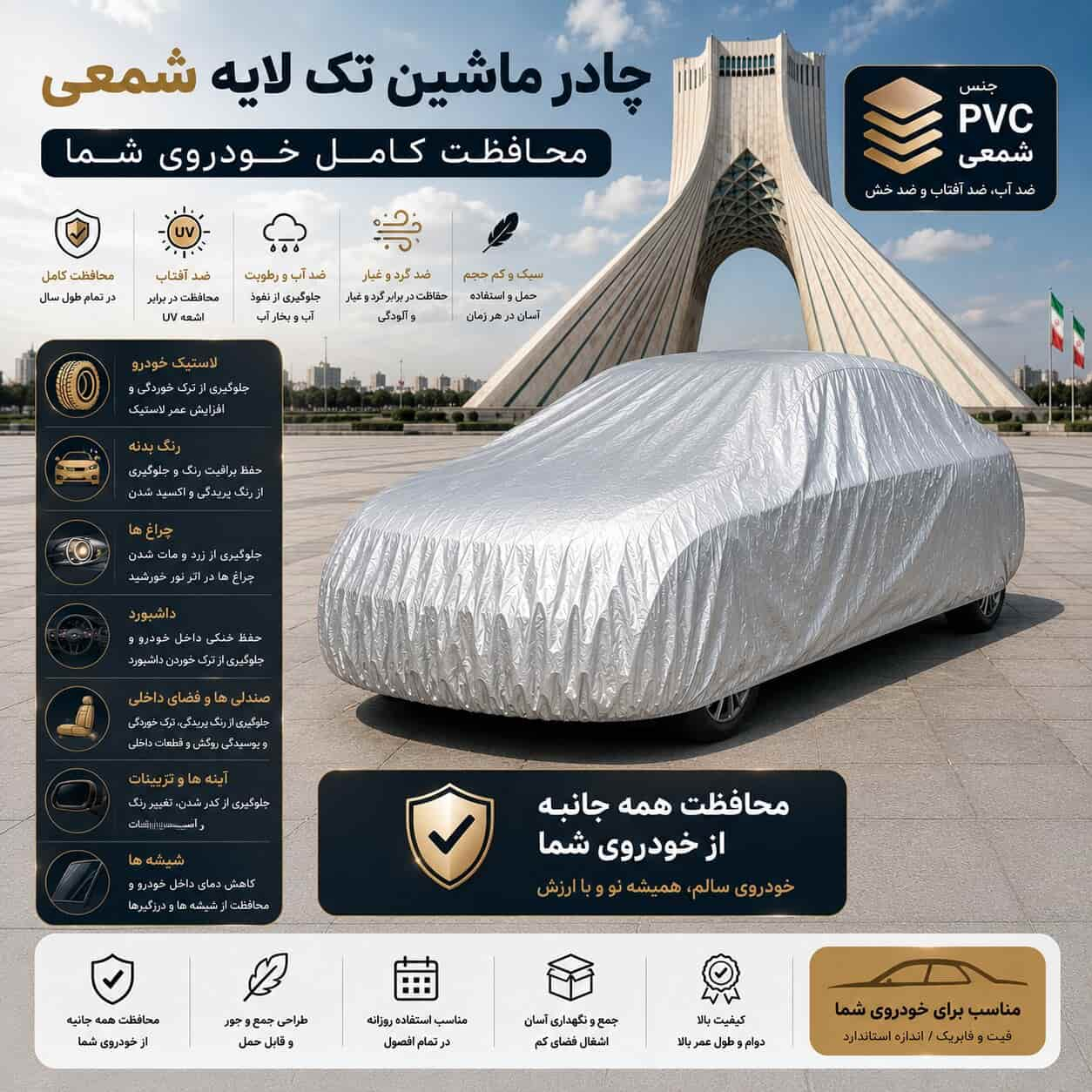 چادر خودرو مدل ضدآب و آفتاب Pvc سایز ( L ) مناسب برای رنو ال نود