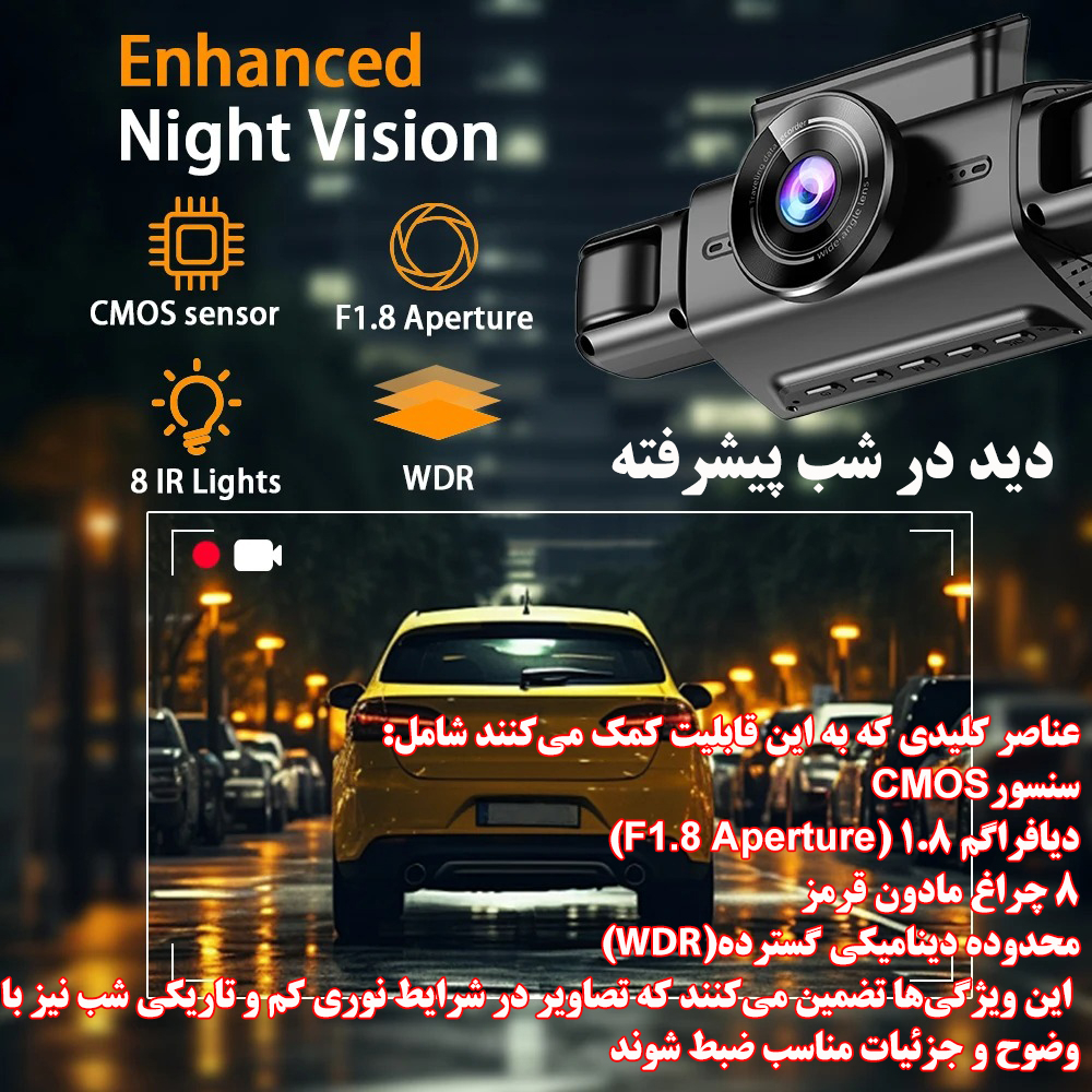 دوربین ثبت وقایع خودرو مدل چهاردوربینه/2K