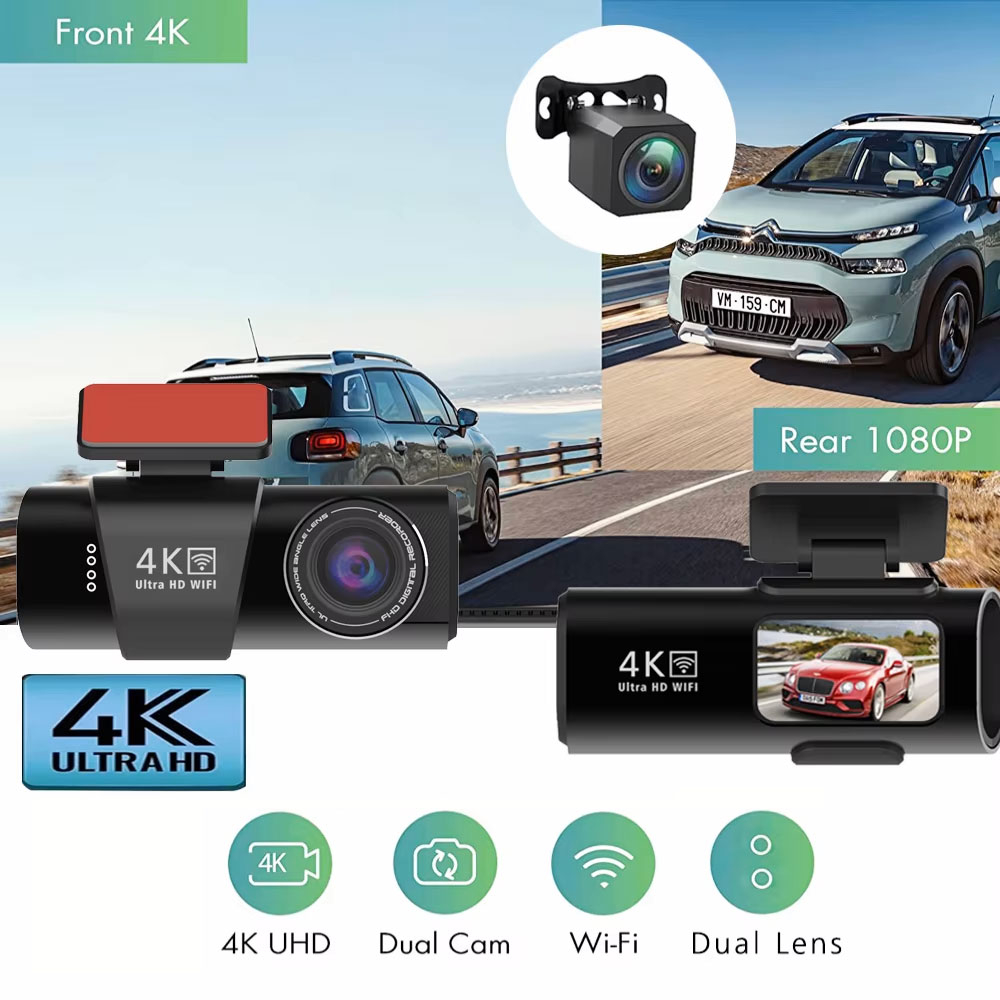 دوربین ثبت وقایع خودرو اتوویژن مدل OK309-4K+WiFi به همراه دوربین عقب