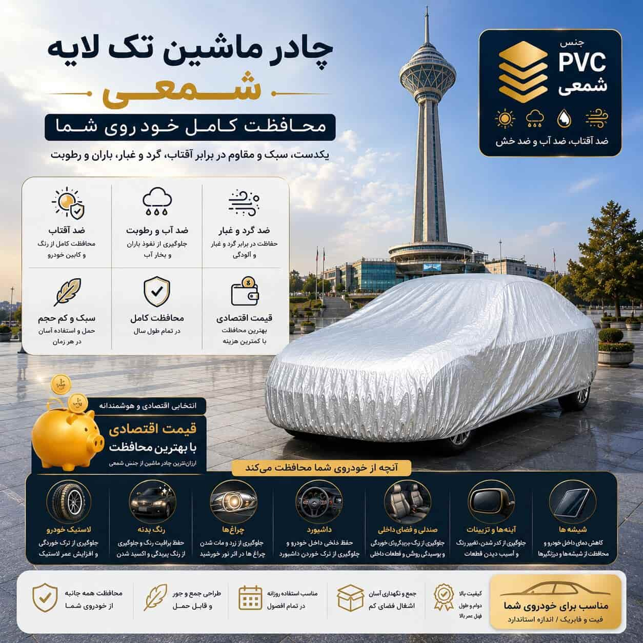 چادر خودرو مدل ضدآب و آفتاب Pvc سایز ( L ) مناسب برای رنو ال نود