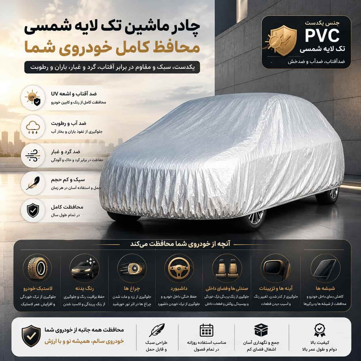 چادر خودرو مدل ضدآب و آفتاب Pvc سایز ( L ) مناسب برای رنو ال نود