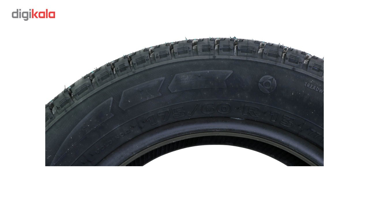 لاستیک خودرو کویر تایر مدل KB16 با کاربری سواری و سایز رینگ 13 اینچ، فاق 60 درصد پهنا و پهنای 175 میلیمتر، شاخص تحمل وزن 77 و شاخص سرعت H (حداکثر سرعت 210 کیلومتر بر ساعت)، ساخت ایران، دارای تایر تیوبلس، 2 حلقه