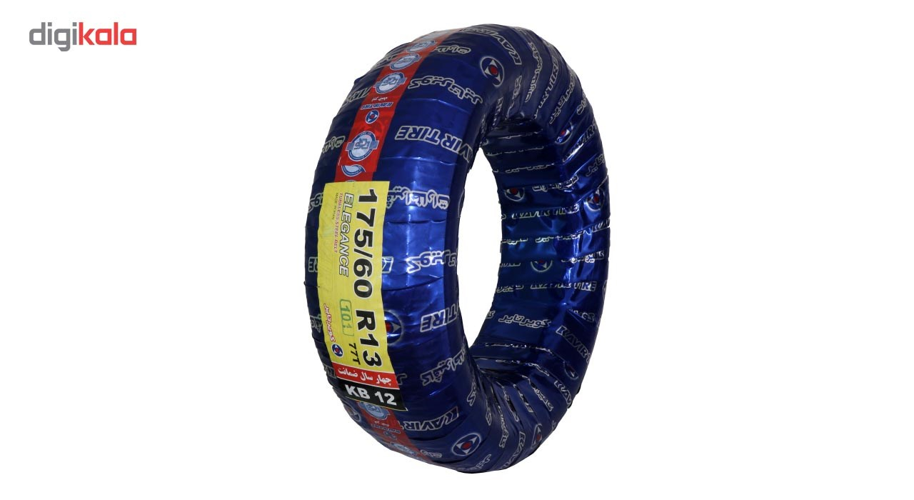 لاستیک خودرو کویر تایر مدل KB16 با کاربری سواری و سایز رینگ 13 اینچ، فاق 60 درصد پهنا و پهنای 175 میلیمتر، شاخص تحمل وزن 77 و شاخص سرعت H (حداکثر سرعت 210 کیلومتر بر ساعت)، ساخت ایران، دارای تایر تیوبلس، 2 حلقه