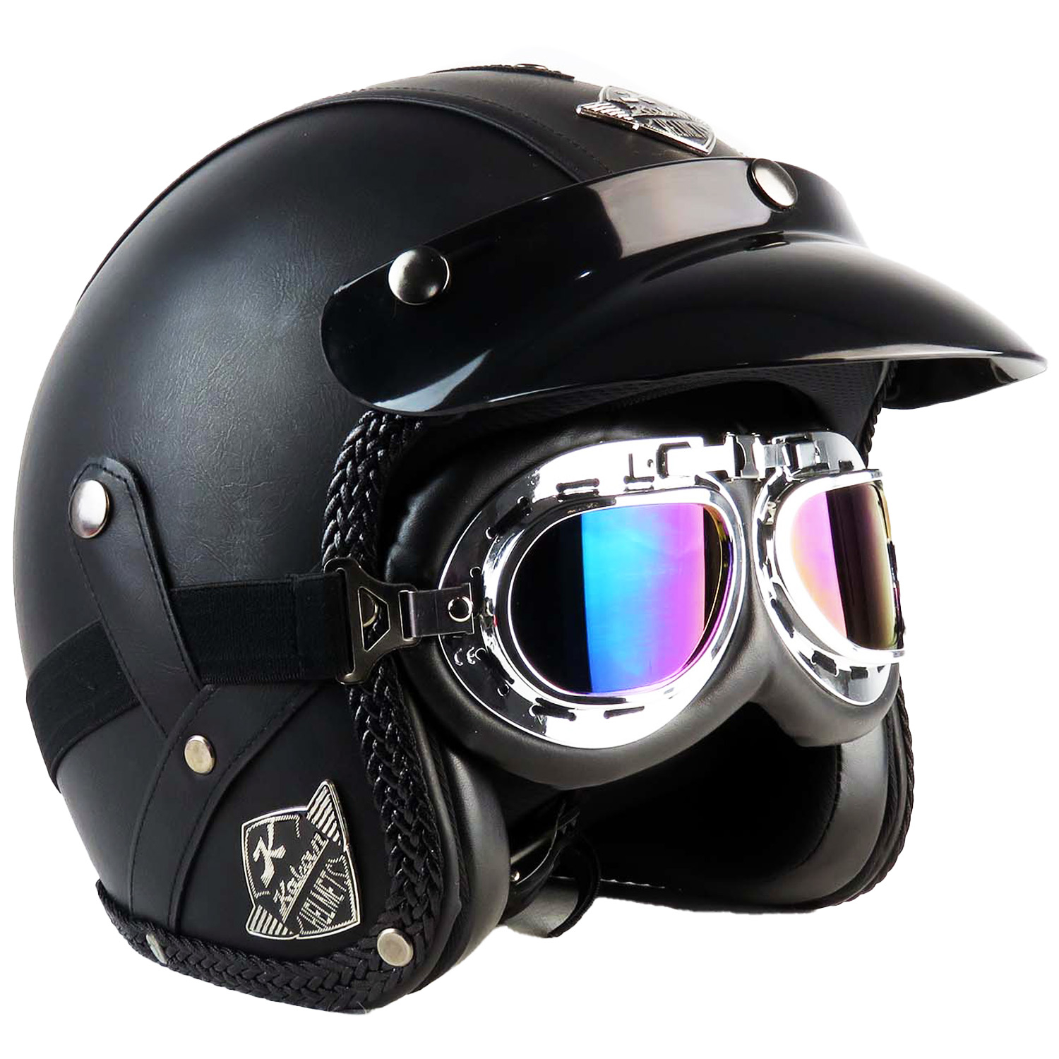 کلاه کاسکت عینک دار چرمی مدل راک کد 2129