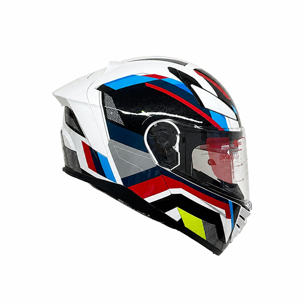 کلاه کاسکت فک متحرک ردلاین مدل 960 BRIGHTWHITE / Red Blue Techno